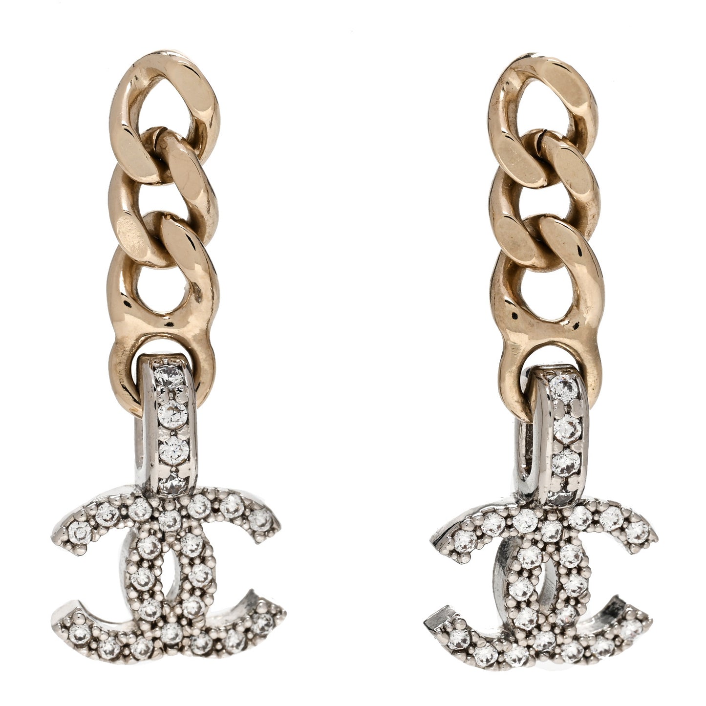 Metal Crystal CC Chain Drop Earrings Gold