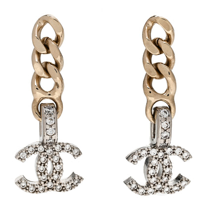 Chanel Metal Crystal CC Chain Drop Earrings Gold 1 of 4
