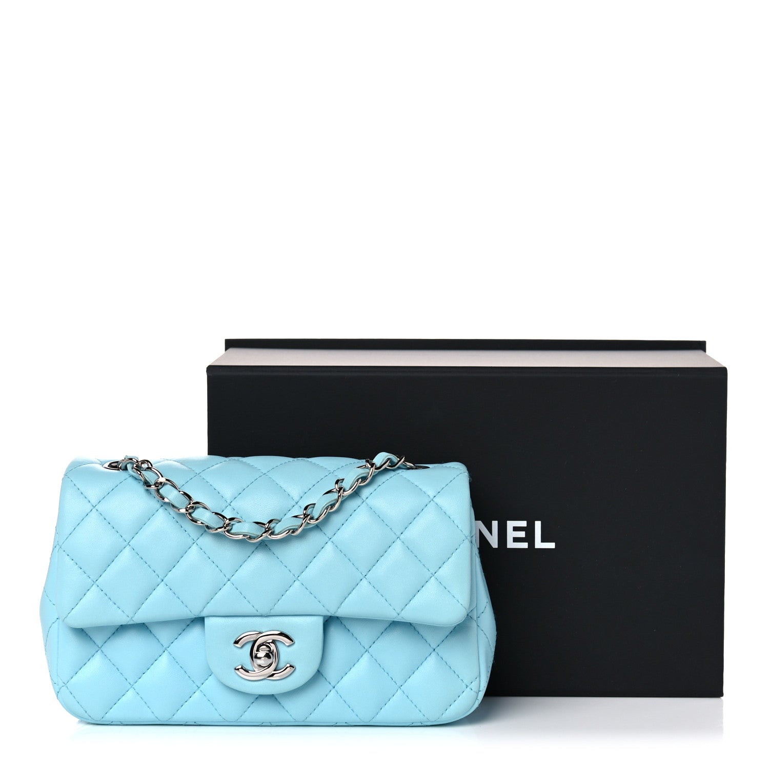 Chanel Lambskin Quilted Mini Rectangular Flap Neon Blue 15 of 15