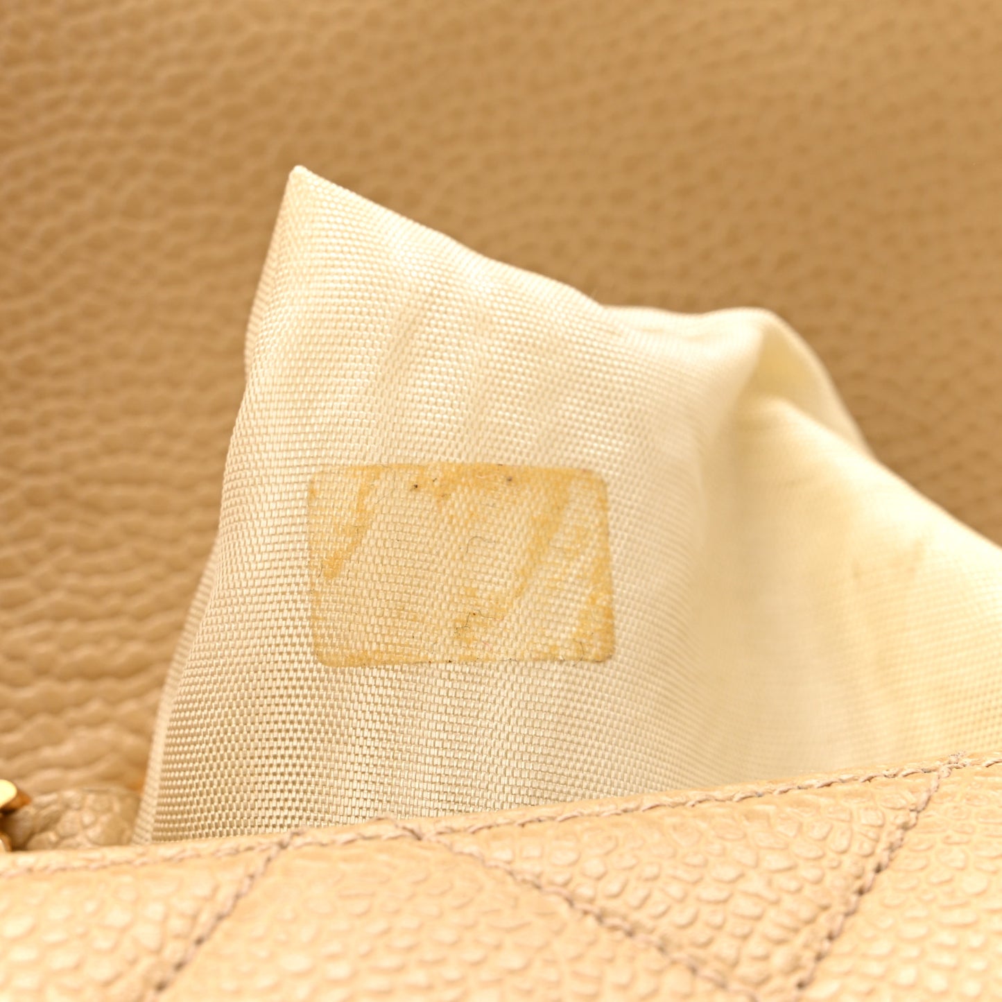 Caviar Quilted Small Single Flap Beige