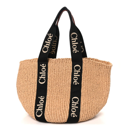 Chloe X MIFUKO Raffia Large Woody Basket Bag Black Beige Black Beige 1 of 9