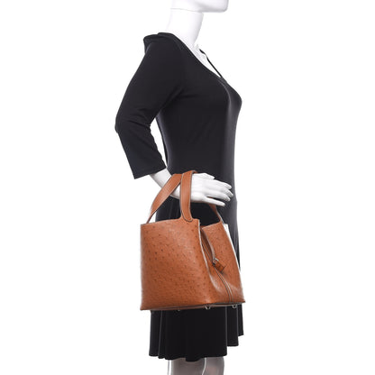 Hermes Ostrich Barenia Picotin Lock 22 Gold Fauve 2 of 12