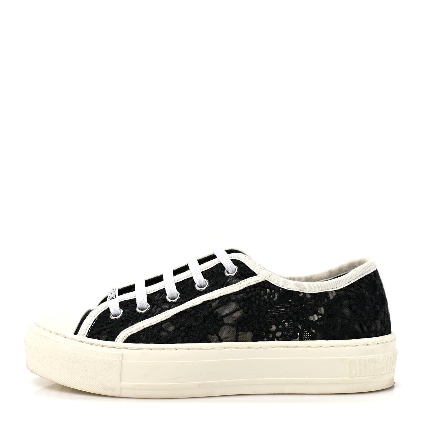 Macramé Embroidered Cotton Womens Walk'N'Dior Low Top Sneakers 36 Black White