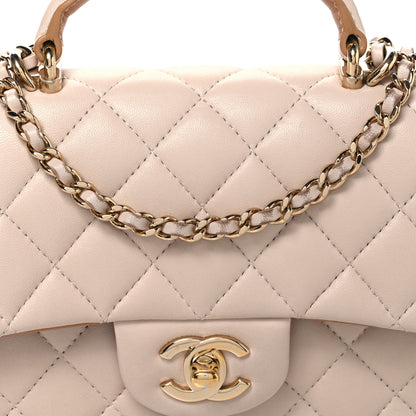 Chanel Lambskin Quilted Bi-Color Mini Top Handle Rectangular Flap Ecru Dark Beige 8 of 11
