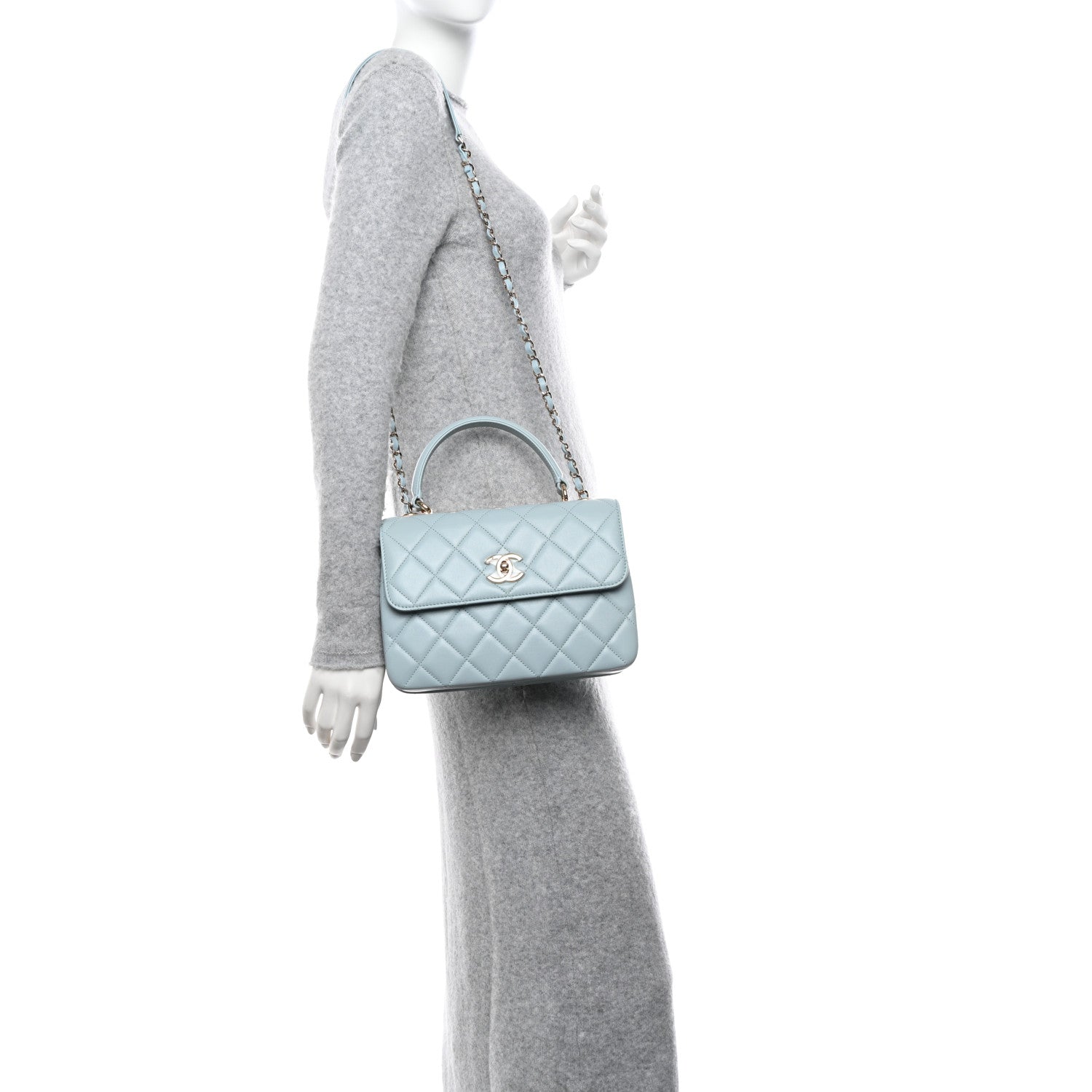 Chanel Lambskin Quilted Small Trendy CC Flap Dual Handle Bag Light Blue 2 of 13