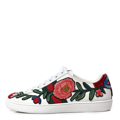 Gucci Calfskin Web Floral Embroidered Womens Ace Sneakers 36.5 White 1 of 10
