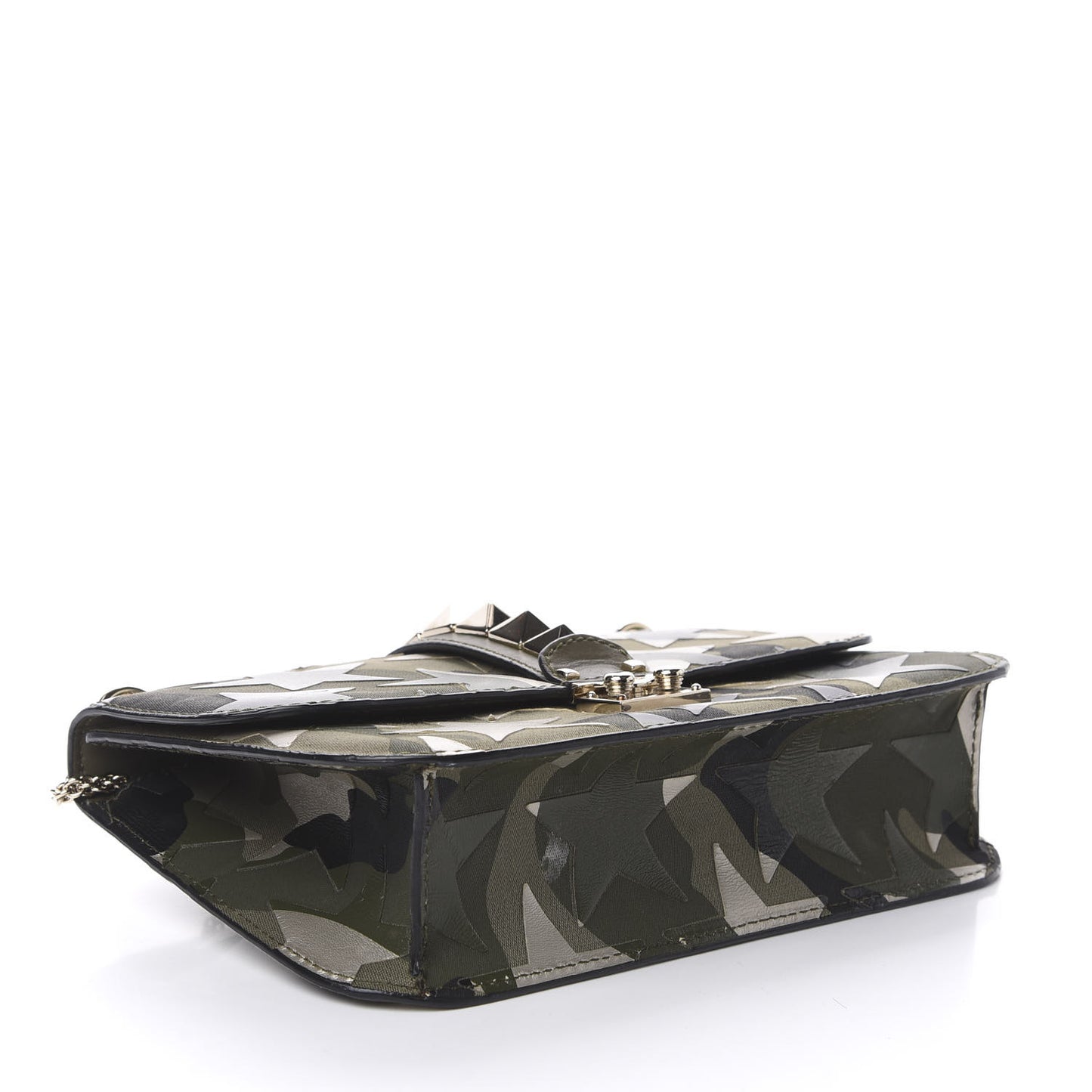 Nappa Canvas Camustars Medium Glam Lock Rockstud Flap Green