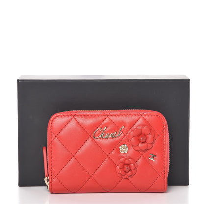 Chanel Lambskin Quilted Camellia Zip Coin Purse Red 8 of 8