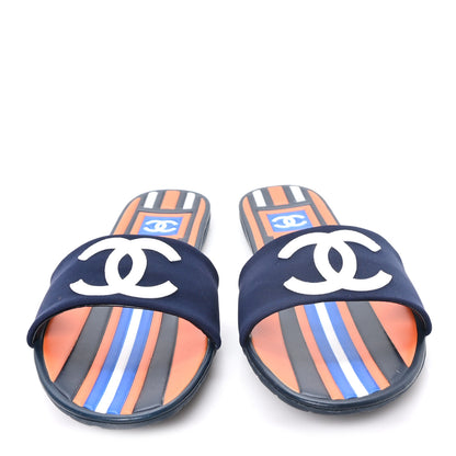 Chanel Rubber CC Mules Sandals  38  Dark Navy Blue Orange 3 of 10