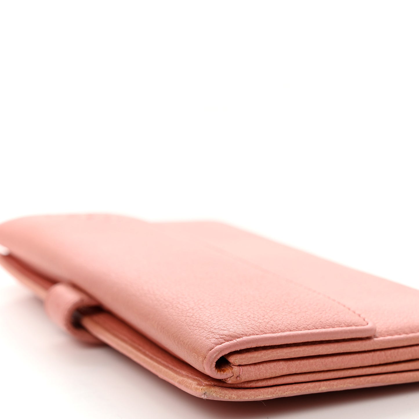 Goatskin Camellia Embossed Flap Wallet Pink