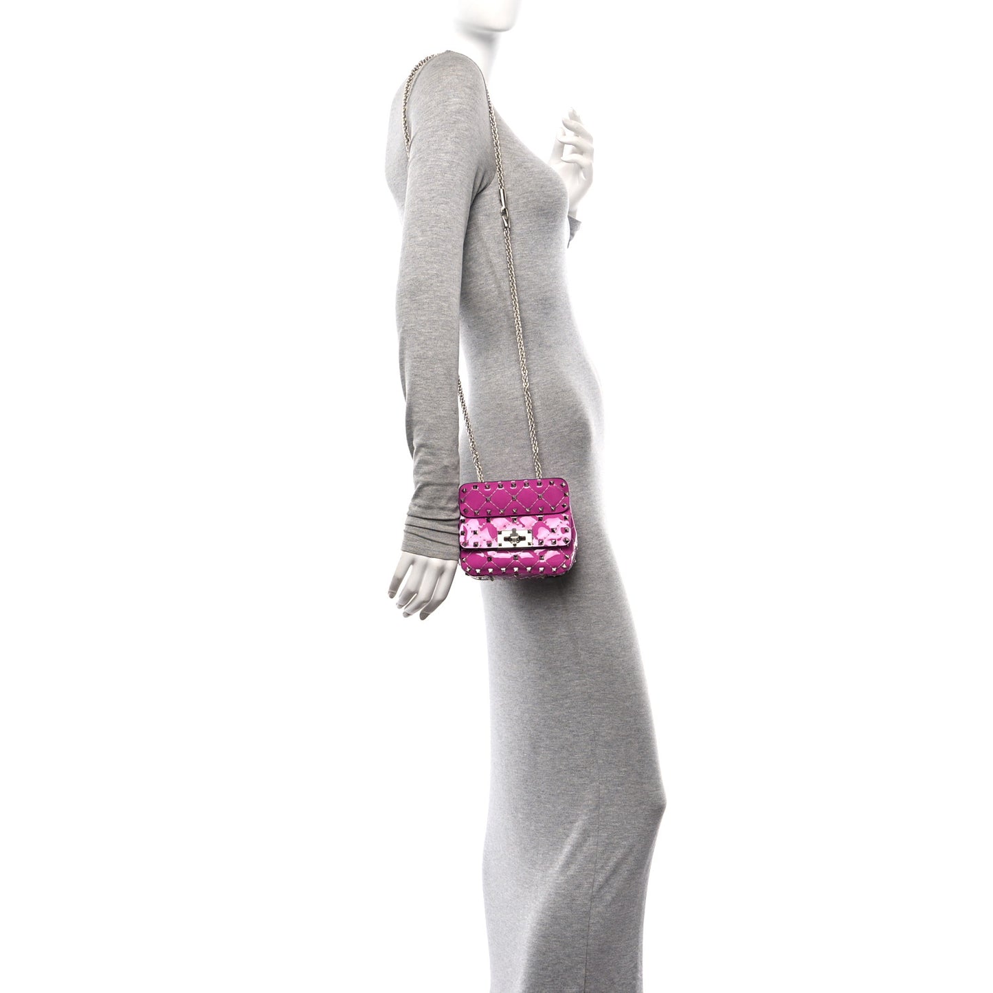 Patent Micro Rockstud Spike Shoulder Bag Radiant Orchid