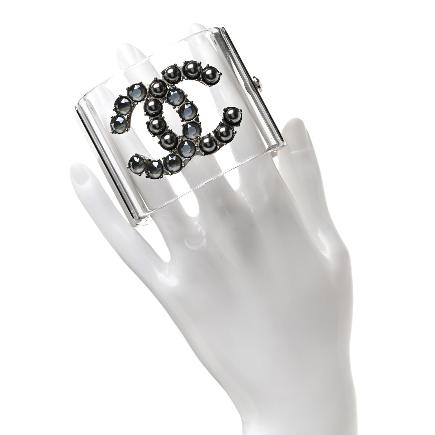 Chanel Resin Crystal Pearl CC Cuff Transparent 2 of 5