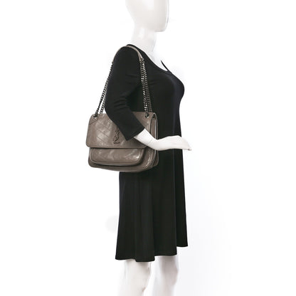 Saint Laurent Crinkled Calfskin Matelasse Monogram Medium Niki Chain Satchel Light Taupe 2 of 9