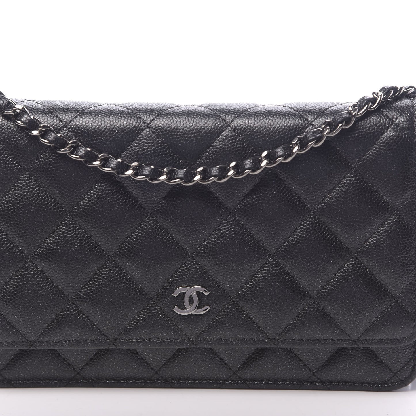 Iridescent Caviar Quilted Wallet On Chain WOC Black