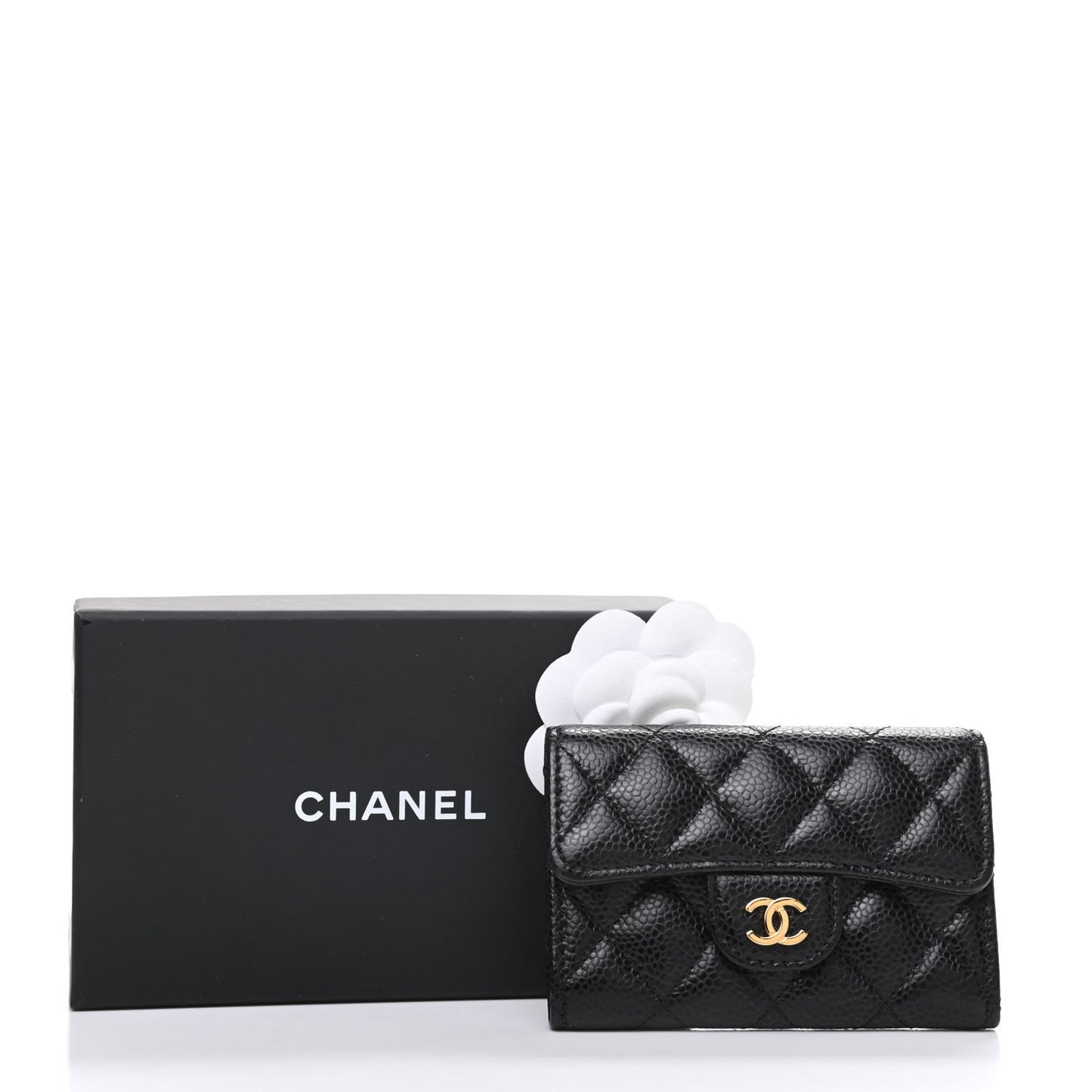 Caviar Quilted Flap Card Holder Wallet Black