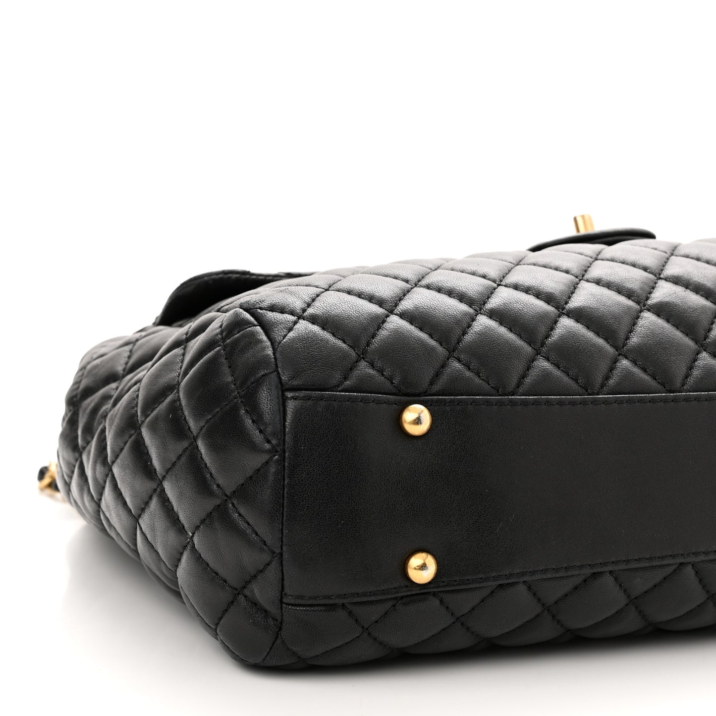 Lambskin Quilted Large Fluffy CC Shopping Tote Black