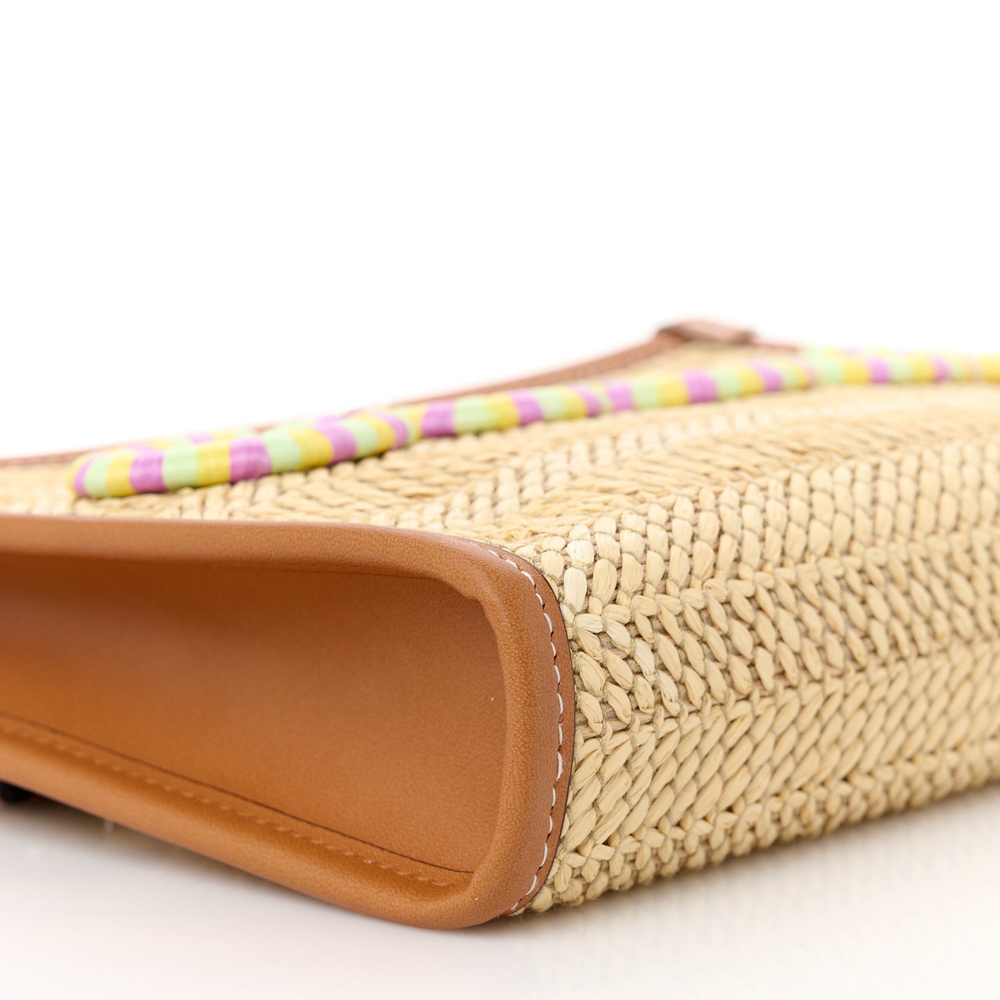 Straw Effect Raffia Calfskin Logo Wristlet Pouch Brown Multicolor