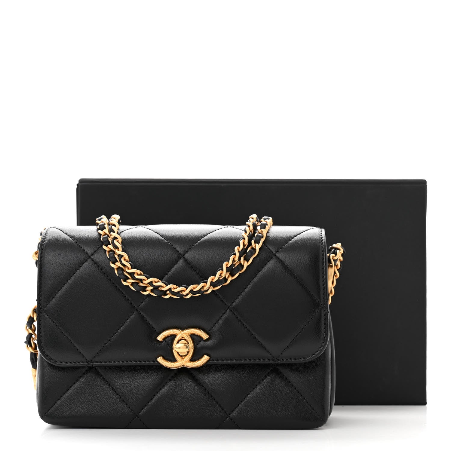 Chanel Lambskin Quilted Enamel Chain Logo Mini Flap Black 11 of 11