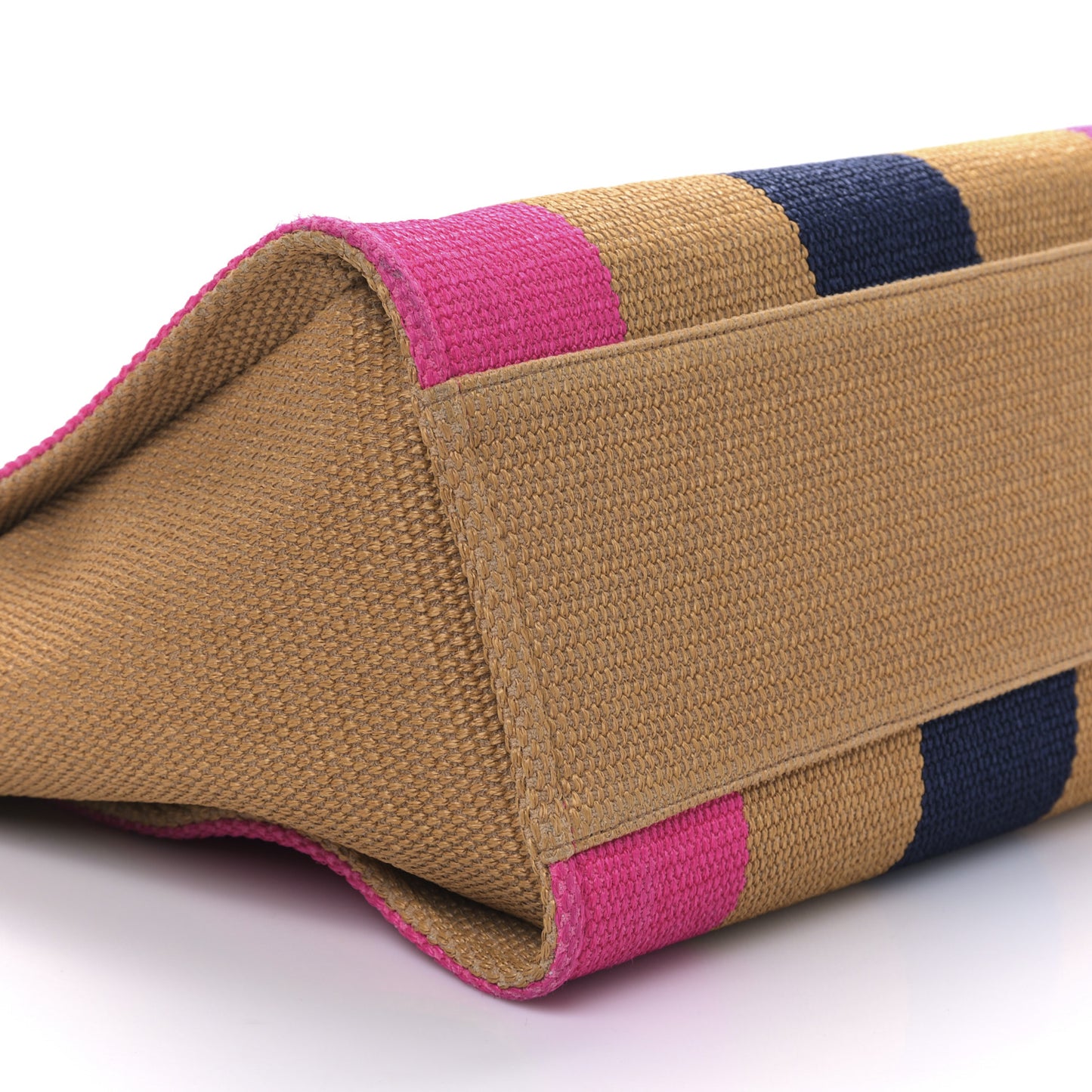 Straw Raffia Calfskin Striped Large Deauville Tote Dark Beige Fuchsia Navy Blue