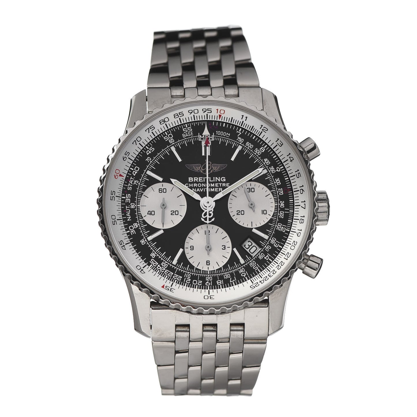 Stainless Steel 42mm Navitimer Chronograph Automatic Watch Black A23322