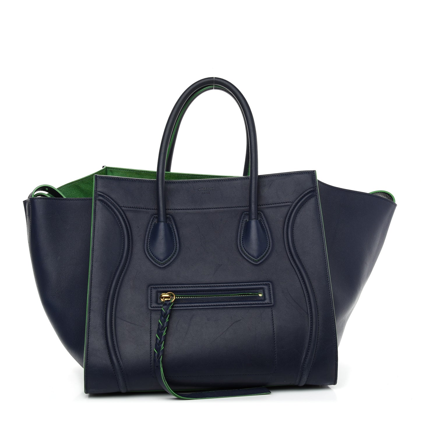 Supple Calfskin Medium Phantom Luggage Navy Blue Green Trim