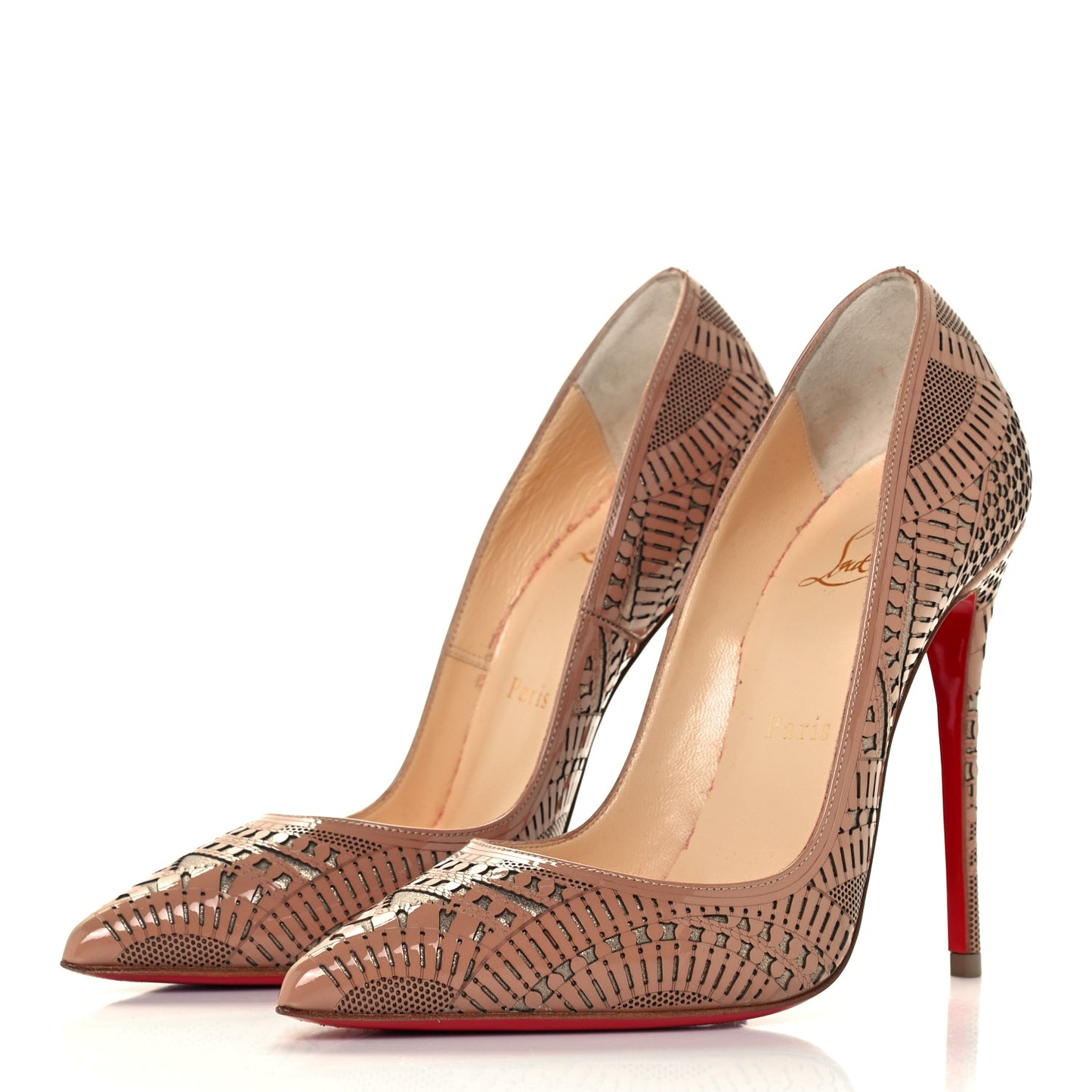 Patent Suede Burma Laser Cut Kristali 120 Pumps 36 Nude