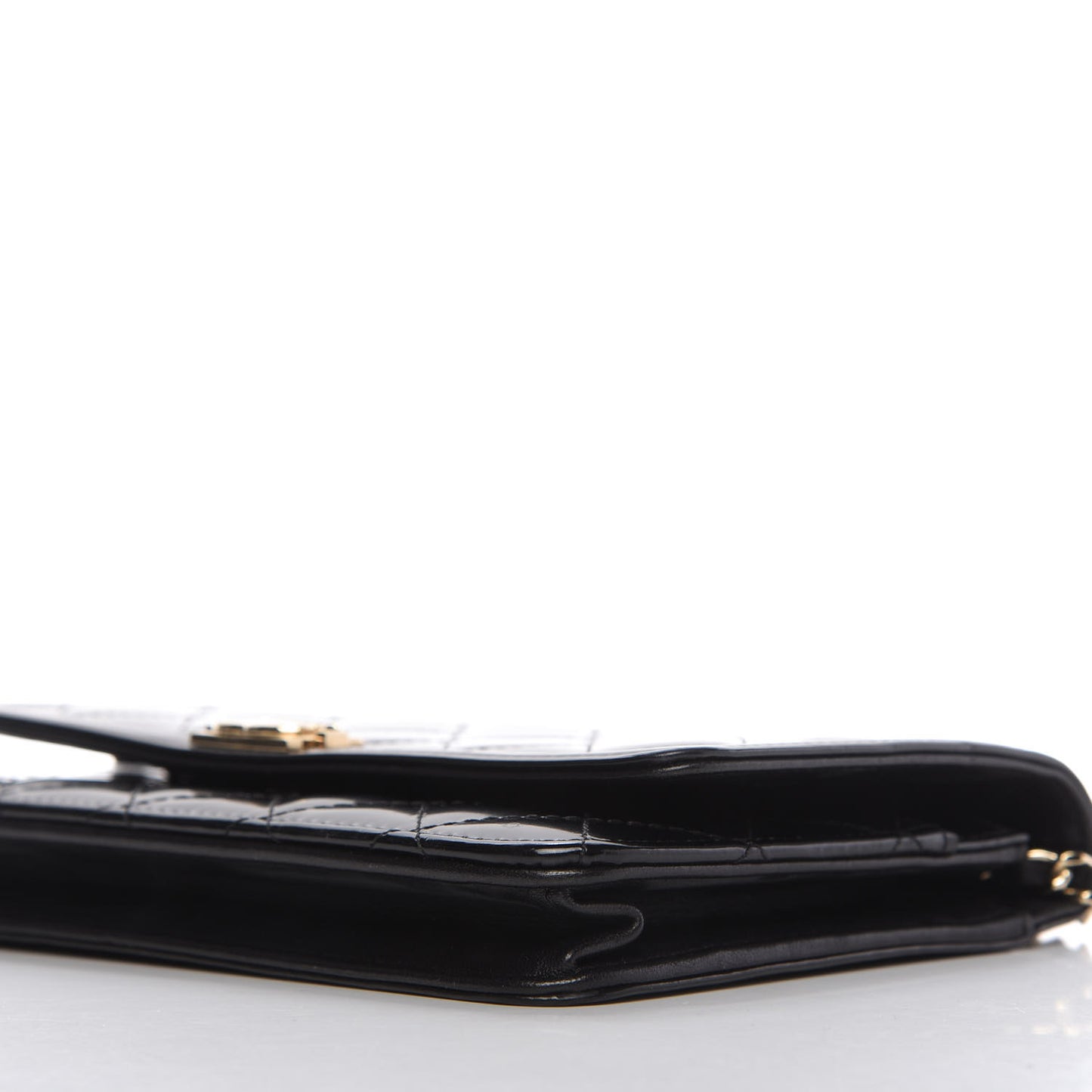 Patent Calfskin Quilted Boy Wallet On Chain WOC Black