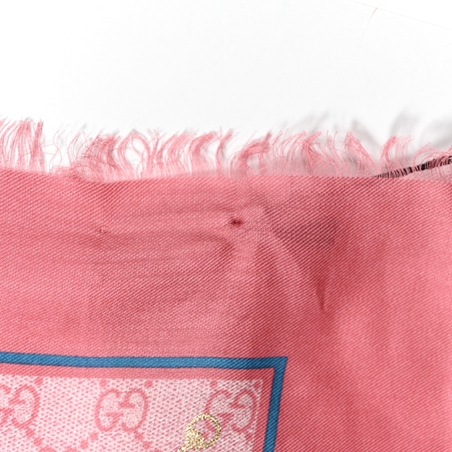 Gucci Modal Silk GG Monogram Big Gold Horsebit Fringe Shawl Pink Sky Blue 5 of 5