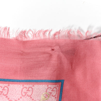Gucci Modal Silk GG Monogram Big Gold Horsebit Fringe Shawl Pink Sky Blue 5 of 5