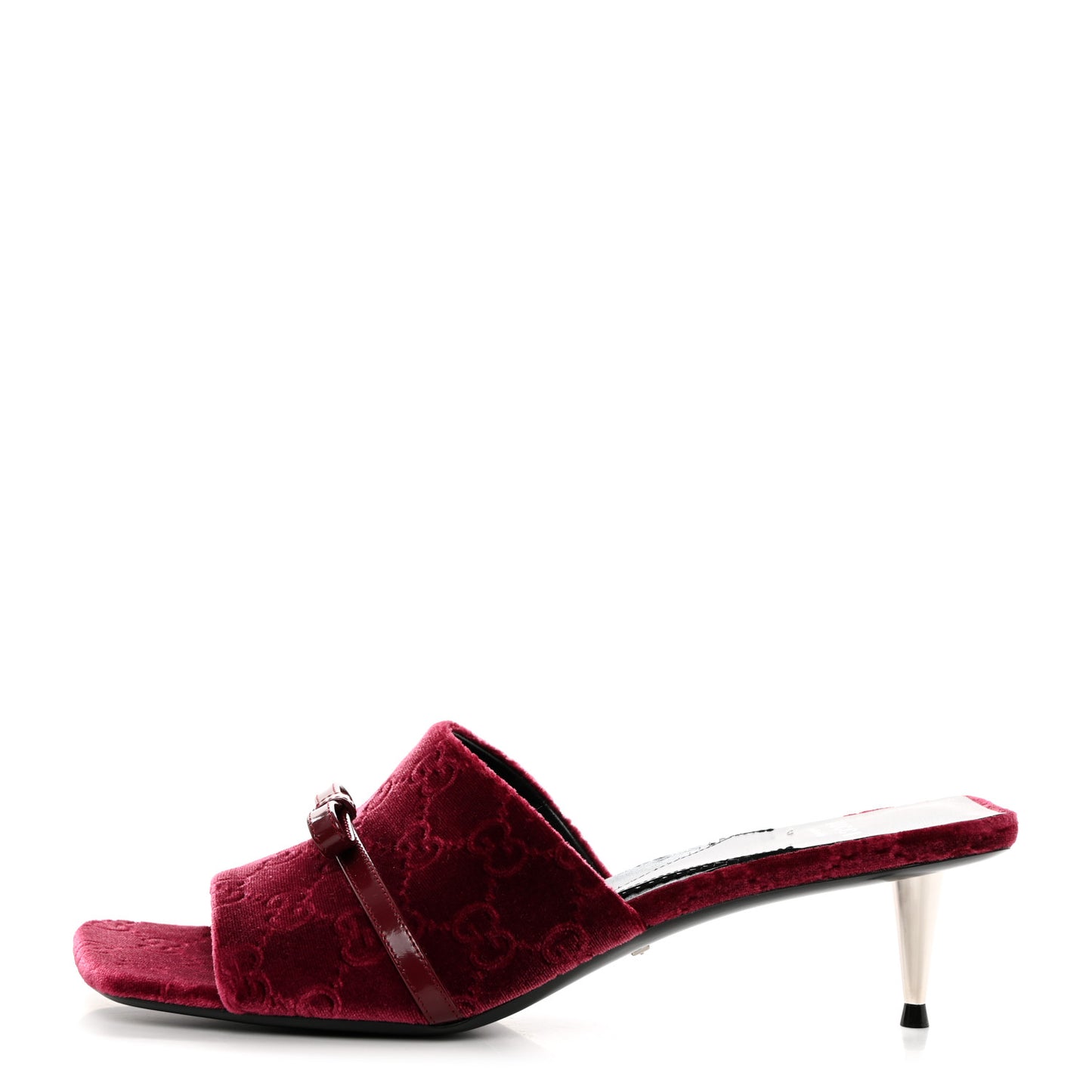 New Velvet Ashmir Regent Calfskin GG Monogram Square Toe Bow 45mm Slide Sandals 39 Red Grape