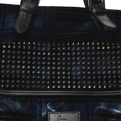 Christian Louboutin Velvet Tartan Spiked SYD Backpack Blue Khol Gun 8 of 10