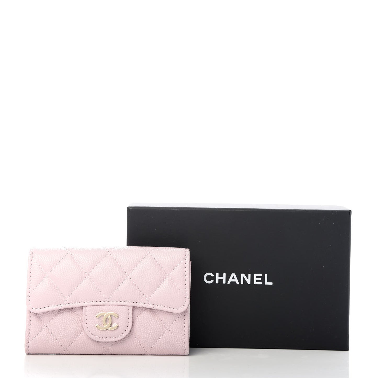 Caviar Quilted Flap Card Holder Wallet Light Pink