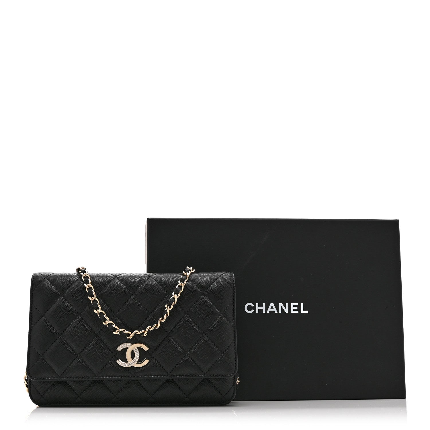 Chanel Caviar Quilted Crystal CC Wallet On Chain WOC Black 12 of 12