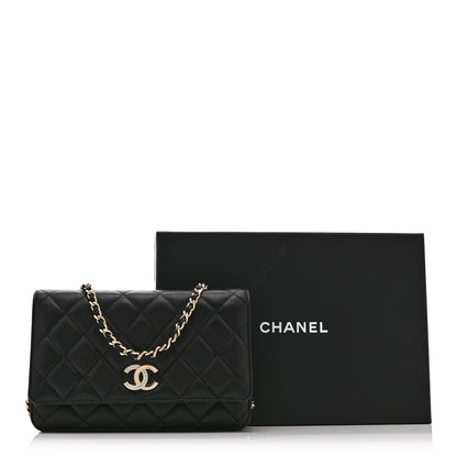 Chanel Caviar Quilted Crystal CC Wallet On Chain WOC Black 12 of 12