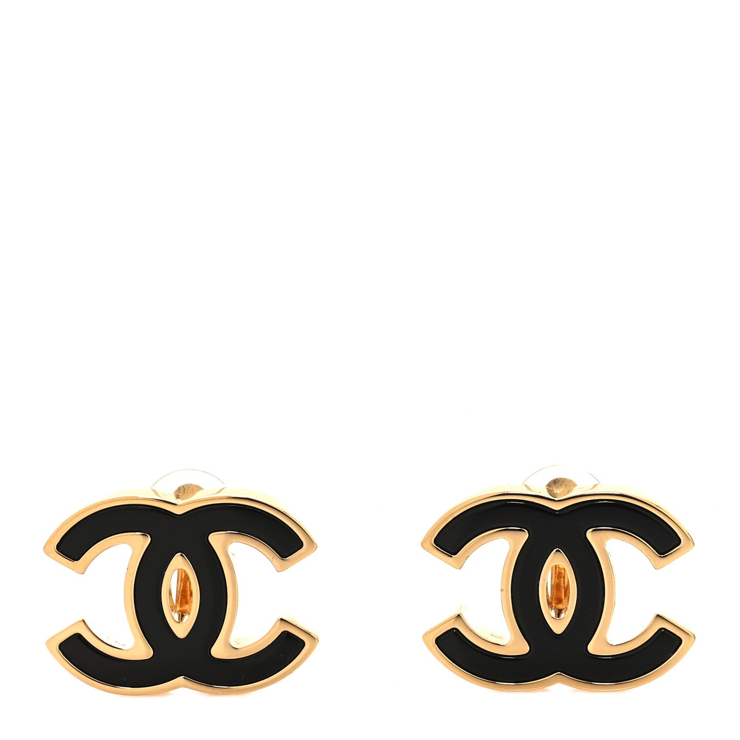 Enamel CC Clip On Earrings Black Gold