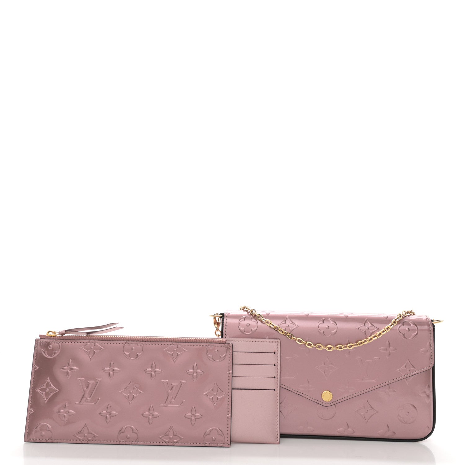 Louis Vuitton Vernis Pochette Felicie Chain Wallet Metallic Pale Pink 3 of 12