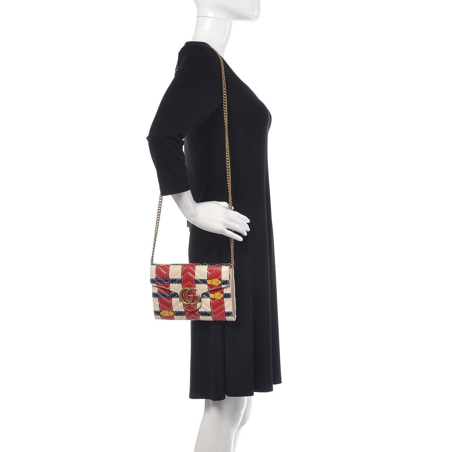 Gucci Calfskin Matelasse Trompe L'Oeil Print Mini GG Marmont Chain Wallet White 2 of 13