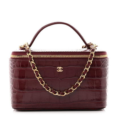 Chanel Calfskin Crocodile Embossed Crococo Small Top Handle Vanity Case With Chain Dark Burgundy 1 of 11