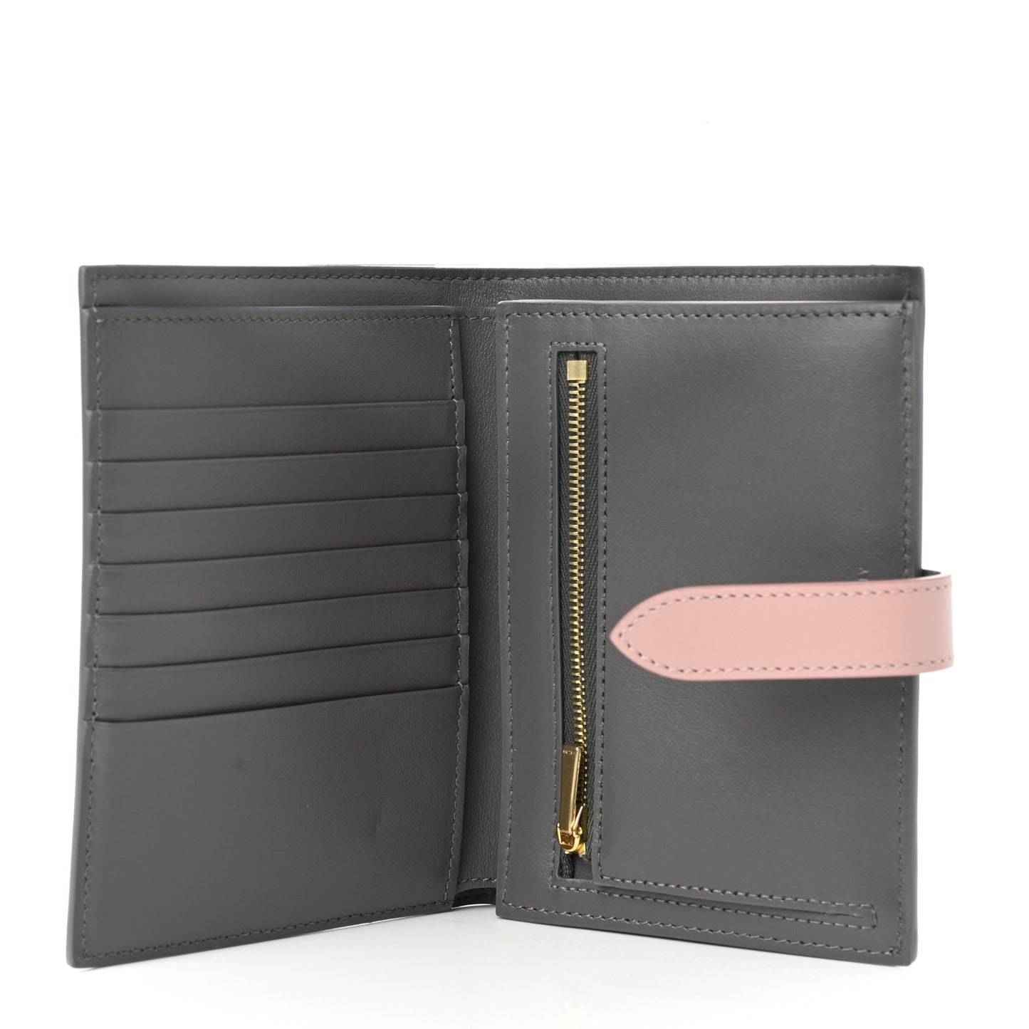 Grained Calfskin Medium Multifunction Strap Wallet Grey Vintage Pink