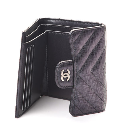 Chanel Iridescent Caviar Chevron Quilted Compact Flap Wallet Black 5 of 10