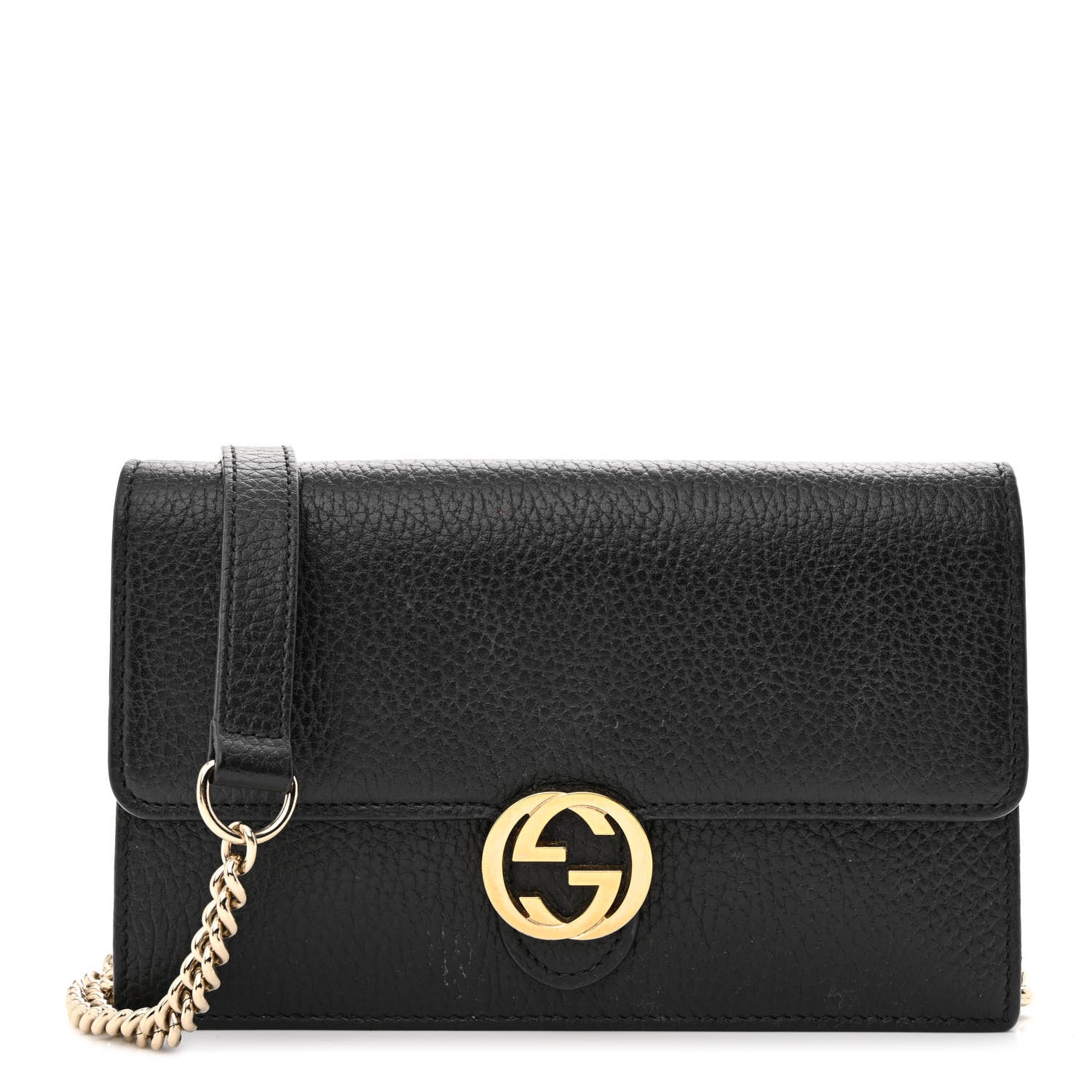 Gucci Dollar Calfskin Interlocking G Chain Wallet Black 1 of 11