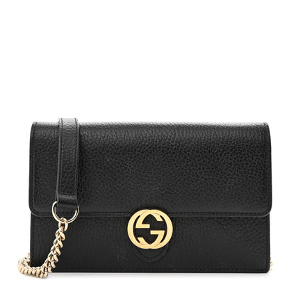 Gucci Dollar Calfskin Interlocking G Chain Wallet Black 1 of 11