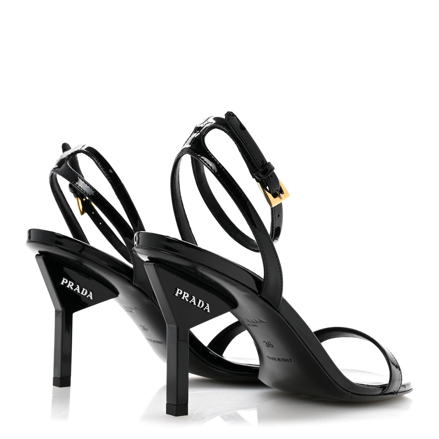 Vernice Metal Triangle Logo Open Toe 65mm Sandals 36 Black
