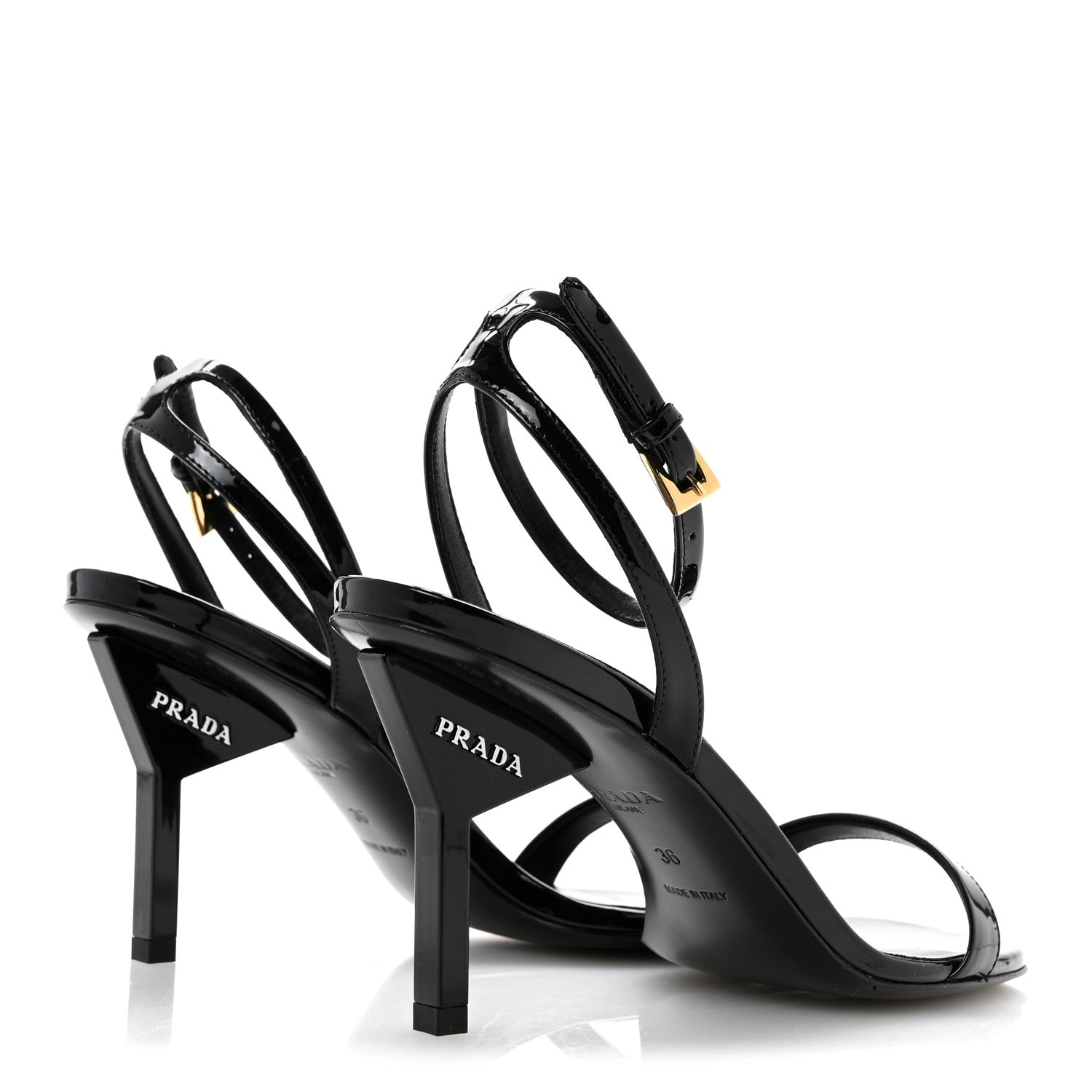 Prada Vernice Metal Triangle Logo Open Toe 65mm Sandals 36 Black 5 of 8