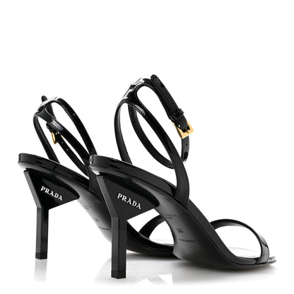 Prada Vernice Metal Triangle Logo Open Toe 65mm Sandals 36 Black 5 of 8