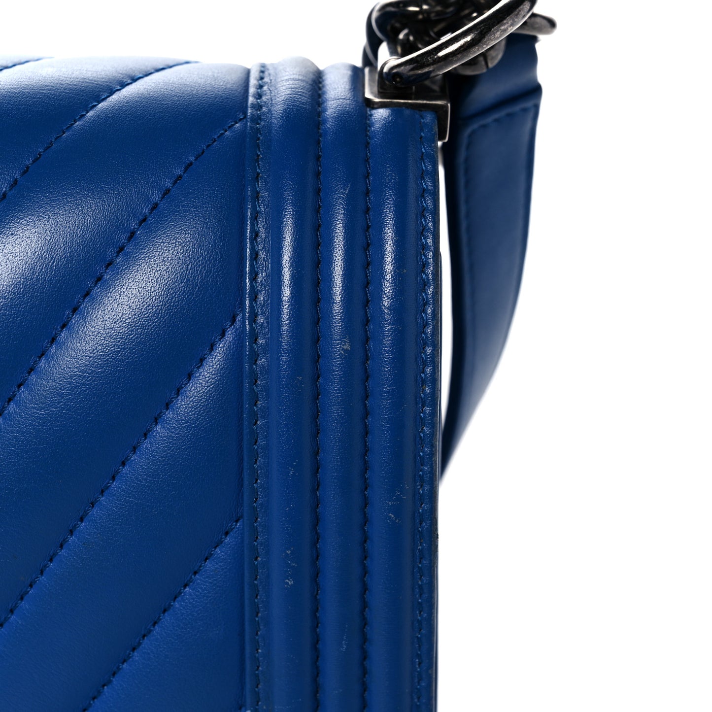 Calfskin Chevron Quilted New Medium Boy Flap Bright Blue