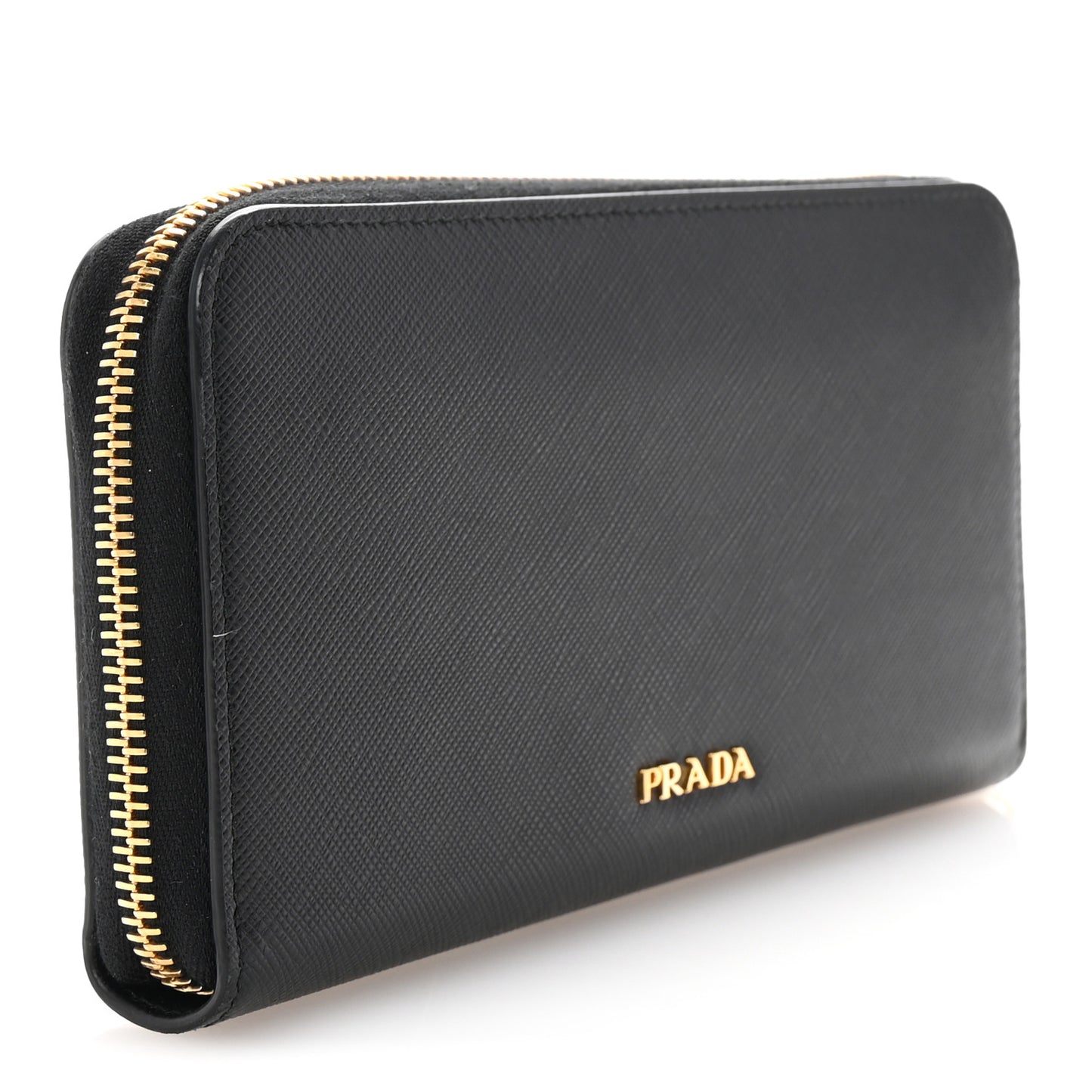 Saffiano Metal Zip Around Wallet Black