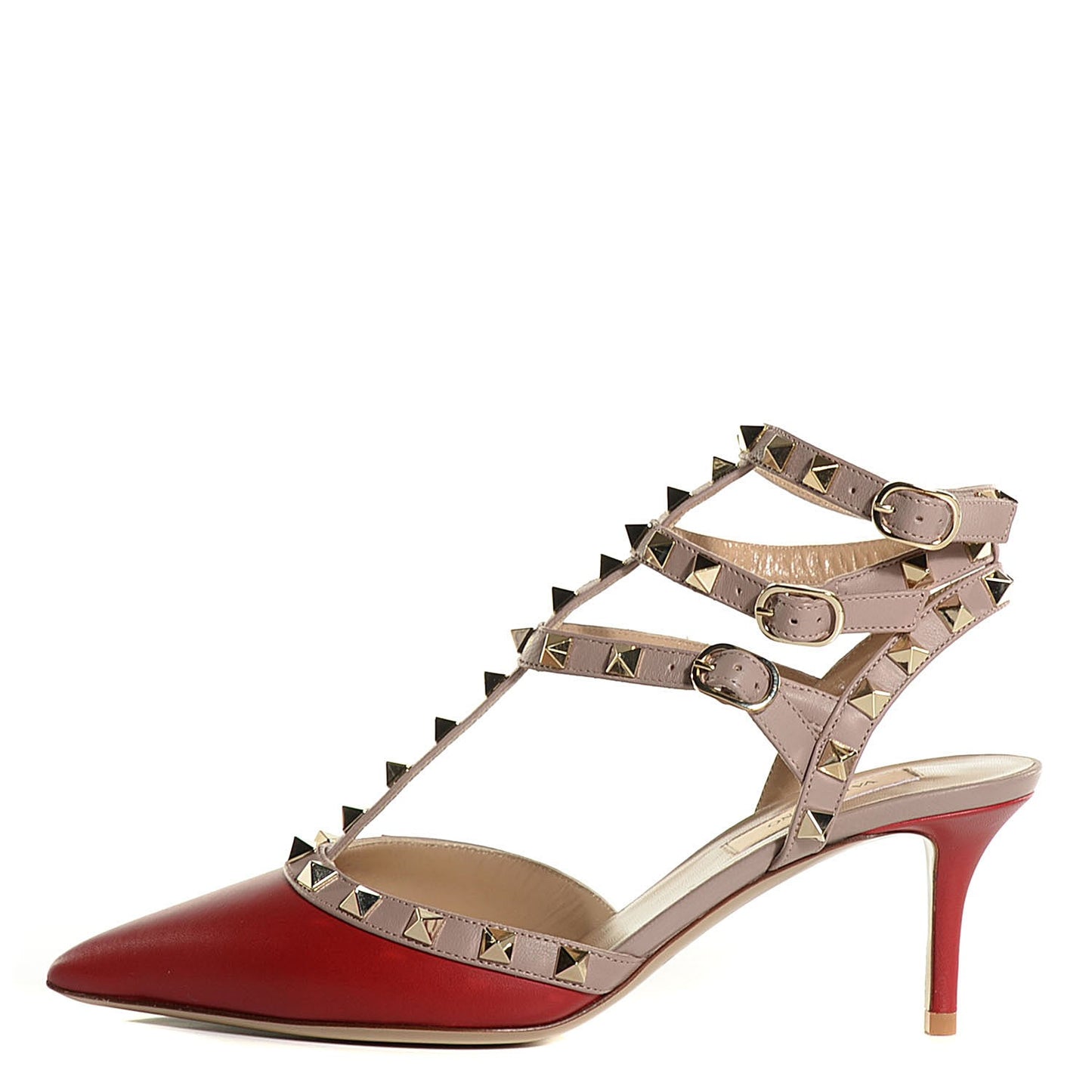 Calfskin Nappa Rockstud Ankle Strap 65mm Pumps 37 Rosso Valentino Poudre
