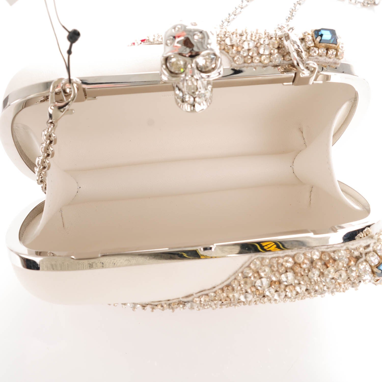 Alexander McQueen Nappa Silk Hand Appliqued Skull Box Clutch Ivory 4 of 6