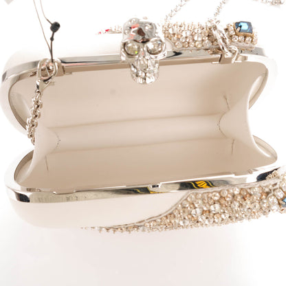 Alexander McQueen Nappa Silk Hand Appliqued Skull Box Clutch Ivory 4 of 6